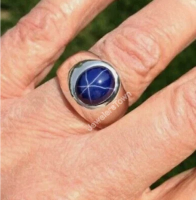 Bellissimo anello di fidanzamento da uomo con zaffiro stellato, stella blu... - Immagine 1 di 4