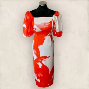 Como Nuevo Vestido Terciopelo Naranja Crema Satén Trinidad Manga Abullonada Reino Unido 12 Nuevo con Etiquetas PVP £189 - Imagen 1 de 4