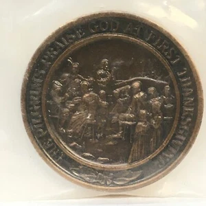 Los Peregrinos Alabanza a Dios en el Primer Día de Acción de Gracias - Medalla Noviembre 1621 - 32 mm - Imagen 1 de 2