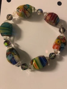 Vintage helles großes Kunstglas verschiedene Perlen Armband 7,5" - Bild 1 von 1