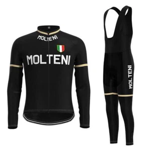 Retro Molteni Thermal Fleece Cycling Jersey And Bib Pants set Cycling Bib Pants - Picture 1 of 13