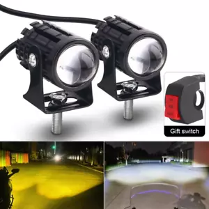 2x Motorcycle LED Headlight Fog Driving Spot Lights Auxiliary Lamp Yellow White - Picture 1 of 11