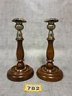 Pair of Vintage Wood & Silver Plated Candlesticks