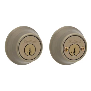 665 Antique Brass Double Cylinder Deadbolt Featuring Smartkey Security and Micro - Picture 1 of 12