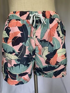 TOPMAN Mens Poplin Swim Shorts Pink Multi Tropical, Medium - Picture 1 of 10