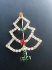Estate Clear Rhinestone Outline w Yellow Green & Red Goldtone Christmas Tree Hol