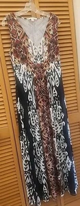 Boston Proper Medium Maxi Dress V-Neck Multicolor Geometric Boho Sleeveless EUC - Picture 1 of 12