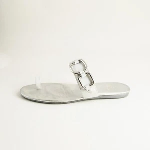 Hogan Slides Flip Flops White Silver Leather Womens Size US 9.5 EU 39.5 - Picture 1 of 10