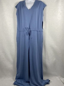 Athleta Willow Jumpsuit Women’s Medium Blue Wide Leg Short Sleeve Stretch New - Picture 1 of 14