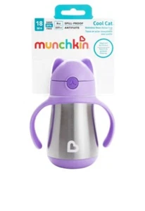 Munchkin Cool Cat Stainless Steel Straw Cup, 8 Ounce, Purple - Picture 1 of 6