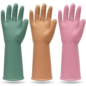 3 Pairs Colorful Reusable Waterproof Household Dishwashing Cleaning Rubber Glove - Picture 1 of 6