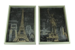 Juego de 2 impresiones artísticas enmarcadas de aventura de París y Nueva York - Imagen 1 de 3