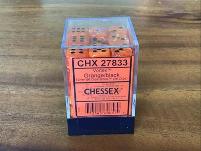 Chessex Vortex Dice d6 12mm Orange/Black 36 Dice Block - Canadian Seller - Изображение 1 из 4