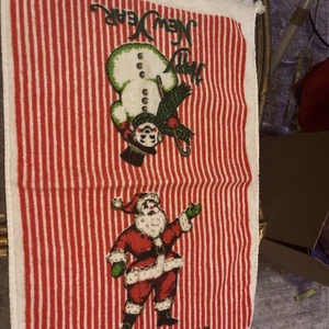 Vintage Christmas Kitchen Towel Designers Santa Claus Snowman Set Of Two - Picture 1 of 5