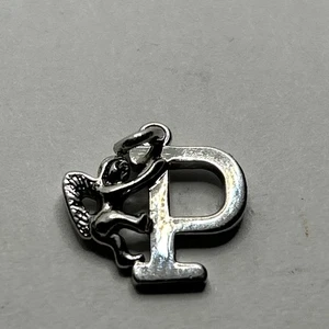 Neu Sterling Silber Schrift Buchstabe P Initiale Charm Anhänger mit Engel, 925 - Bild 1 von 7
