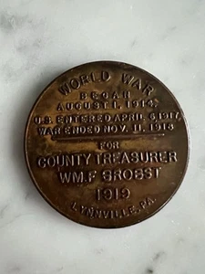Token coin for County Treasurer in Lynnville, Pa. and World War I - Picture 1 of 2