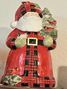 VTG Santa cookie jar holding birds and a Christmas tree 13 inches tall No Chips. - Picture 1 of 9