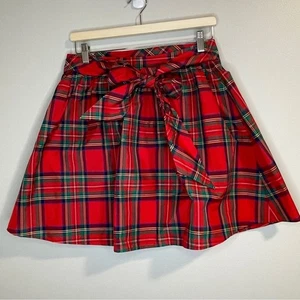 Vineyard Vines Jolly Silk Taffeta Vibrant Red Plaid Mini Skirt - Picture 1 of 7