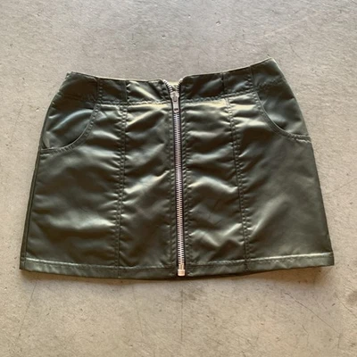 Minifalda De Colección Años 90 2000 Y2K Verde Nylon Servicio Labial Rave Cremallera Frontal M Foto 1 de 4