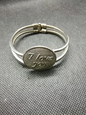 1970er Armspange Armband Armschmuck Armreif "I love you" silberfarben breit 3cm - Bild 1 von 2