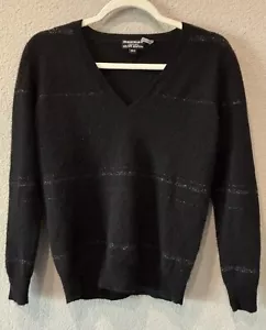 Repeat Cashmere Silver Edition Schwarz Pullover V-Ausschnitt Metallic Streifen Damen S - Bild 1 von 4