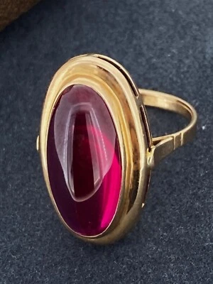 Synthetic Ruby Handmade Ring in 14K 583 Rose Gold. Soviet Hallmarks. - Image 1 of 4
