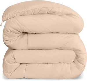 Biancheria da letto matrimoniale 64" x 88" beige morbida accogliente imbottitura in fibra con linguette angolari - Foto 1 di 8