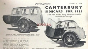 The Range of CANTERBURY Motor Cycle Sidecars : 1954 Magazine Report Clipping - Foto 1 di 1