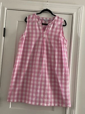 Vestido de lino sin mangas Joules rosa y blanco a cuadros para mujer talla 14 Foto 1 de 3