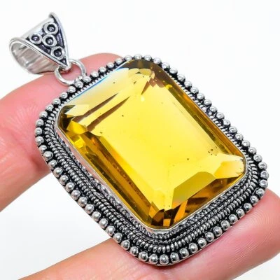 Ciondolo gioiello fatto a mano in argento 925 con pietra preziosa citrino 2,36" - Immagine 1 di 3