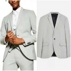 ASOS Topman NEW Mens Sz 46R Gray Pinstripe Ultra Skinny One Button Blazer Jacket