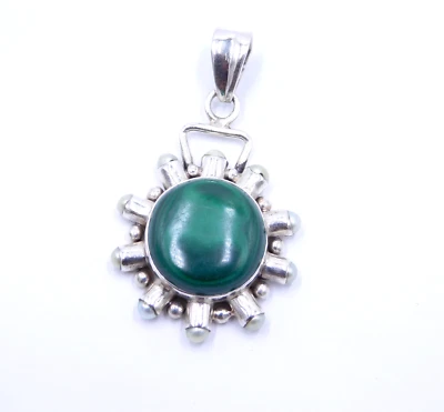 10.9 GM 925 Argento Sterling Malachite Perla E Cab Gemma Sottile Pendente Misura - Immagine 1 di 4