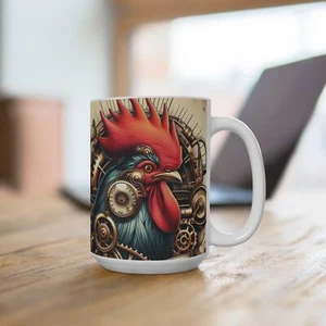 Taza de gallo Steampunk vintage - Taza de café con diseño de pájaro mecánico único 15 oz - Imagen 1 de 5
