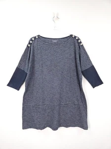 Toast Tunic Shirt Size 16 Cotton Linen Blend 3/4 Sleeve Striped Navy Grey Button - Picture 1 of 13