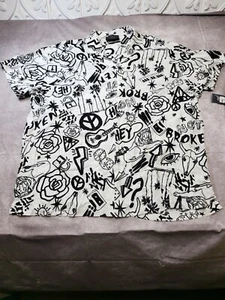Mens Shirt 3XL Black White Patterned Sh 20" Ch 28" L 32" No Boundaries Retro - Picture 1 of 5