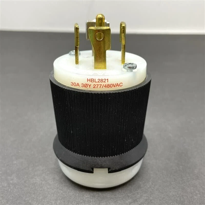 Hubbell HBL2821 Locking Plug, 30 amp, 3 Phase, 277/480V, L22-30P, Black/White - Image 1 of 4
