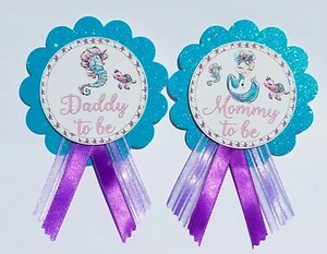 Mermaid Baby Shower Pin for Mommy Daddy to Be Gender Reveal Grandma Aqua Purple - Picture 1 of 8