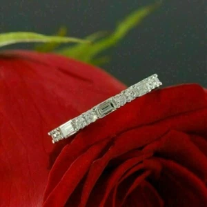 2Ct Lab Created Baguette Diamond Half Eternity Wedding Band 14KWhite Gold Fn - Picture 1 of 4