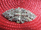 Art Deco CLIP MATE Patented Clear Icy Rhinestone Brooch VTG for Coat Dress 3"W