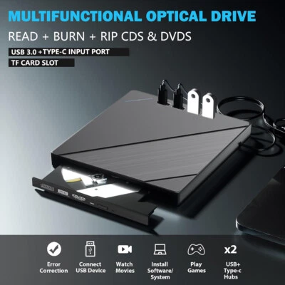 7 in 1 Externes CD/DVD Laufwerk USB 3.0 Brenner Player für PC Laptop Windows Neu - Bild 1 von 4