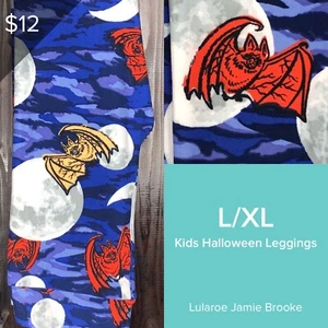 New LulaRoe Kids Leggings L/XL Halloween Bats Spooky - Picture 1 of 2