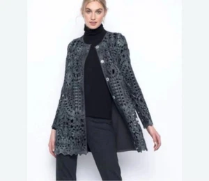 Soft Surroundings Crochet Lace Duster Jacket Charcoal Gray Long Size XL RN101206 - Picture 1 of 11