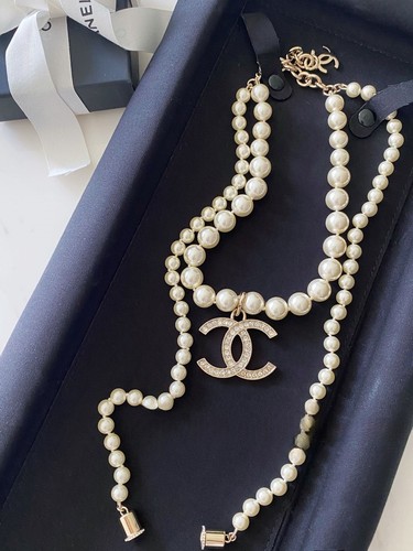 ?CHANEL auricolari perle CCS collana maglione catena con cristallo 24C