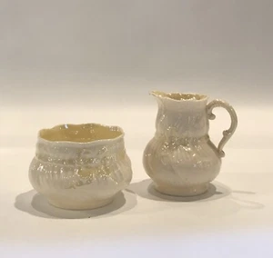 Vintage Irish Belleek Limpet Cobb Luster White Creamer & Sugar - Picture 1 of 8