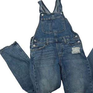 OLD NAVY Denim Overalls Youth L /10 Unisex Destroyed Distressed Jean Medium Wash - Picture 1 of 7