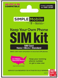 Simple Mobile Prepaid SIM Card Kit for Unlocked GSM Phones Nationwide Coverage - Picture 1 of 1