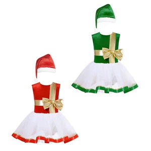 Niños Niñas Leotardo Sin Mangas Vestidos de Escenario Vestido Con Sombrero Conjunto Para Lazo de Vacaciones - Imagen 1 de 34