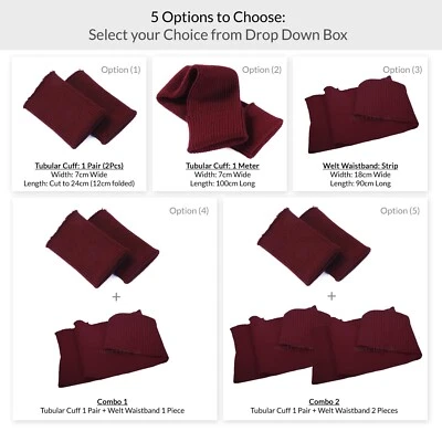 Puño tejido acanalado tubular y cintura a juego ribete ribete recorte, 28 colores, Reino Unido Foto 1 de 4