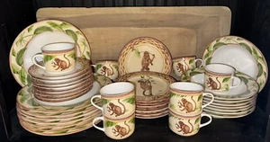 American Atelier Monkey 40 Piece Dinnerware Set Tropical Palm Pattern - Picture 1 of 5