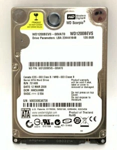 Western Digital Model WD Scorpio 120GB Hard Drive WD1200BEVS 2.5 Laptop - Picture 1 of 6